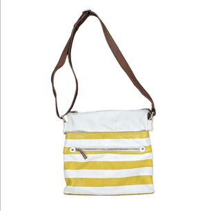 Danier Leather Crossbody Purse Cream Yellow Stripes